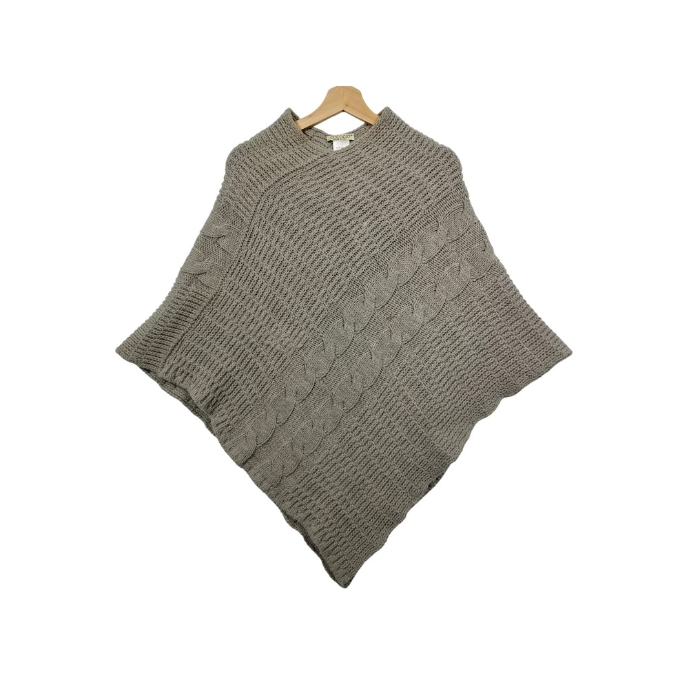 COCOGIO Poncho Taupe Chunky Cable Knit Fisherman Made in Italy‎ Coastal OS